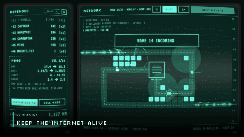 Keep the internet alive: a levelled defense grid on the teal Deep Line network