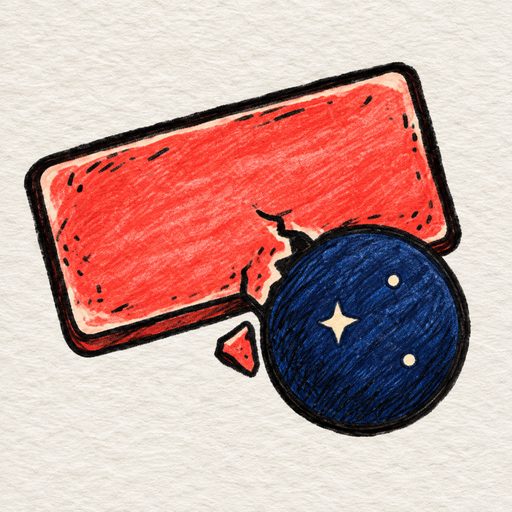 App icon: a red crayon brick and a starry navy ball